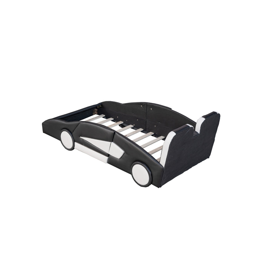 Twin Size Race Car-Shaped Platform Bed With Wheels, Black