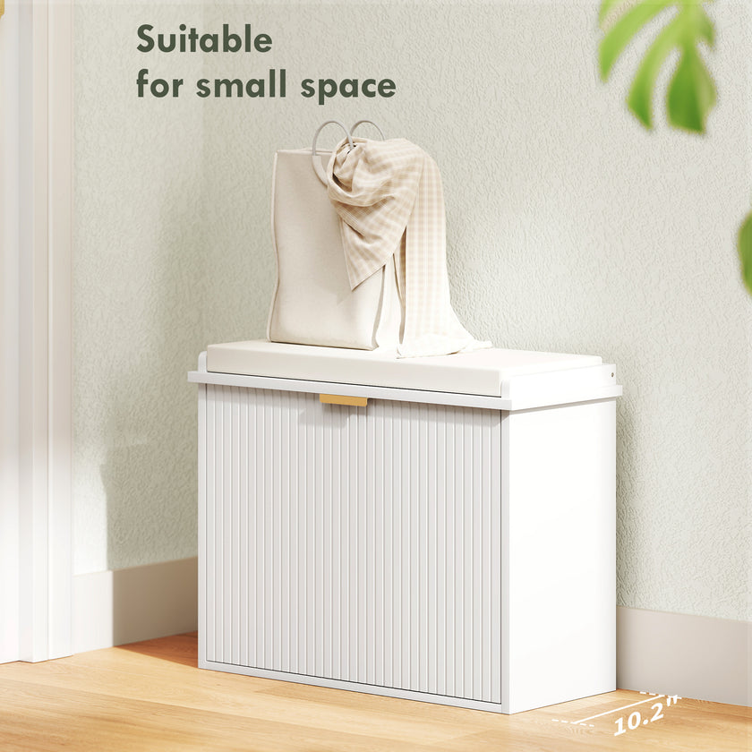 Shoe Storage Bench With Padded Seat Cushion And Flip-Drawer, Entryway Bench, Shoe Cabinet, 24.4x10.2x18.7 Inches, White