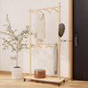Solid Wood Garment Clothes Rack With 6 Wooden Hangers, Space-Saving Design, Adjustable Shelf, And Wheels For Easy Mobility  Perfect For Bedroom, Living Room, Or Entryway