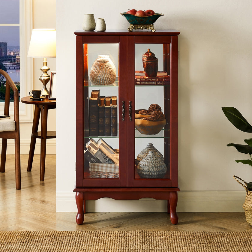 Display Cabinet With Adjustable Shelf And Mirrored Back Panel