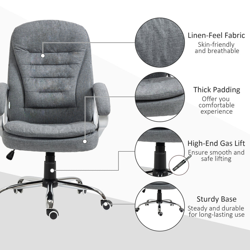 Vinsetto High Back Executive Home Office Chair Adjustable Height Upholstered Padding Gray