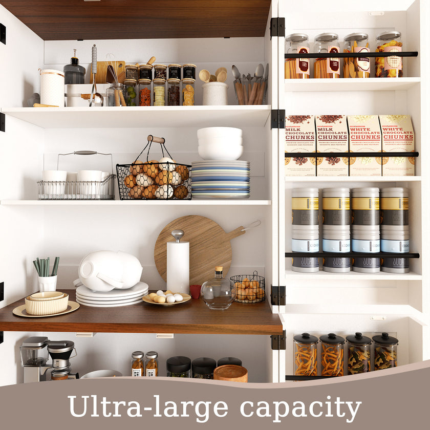 Tall Wooden Storage Cabinet With 4 Barn Doors, Adjustable Shelves And 12 Door Shelves 5-Tier Kitchen Pantry Storage Cabinet