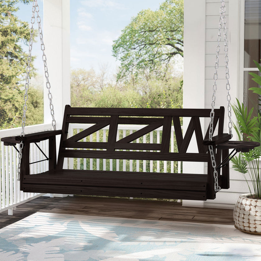 Wooden Outdoor Porch Swing With 2-Seat
