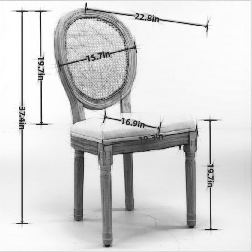 A&A French Style Solid Wood Antique Linen & Rattan Back Dining Chair