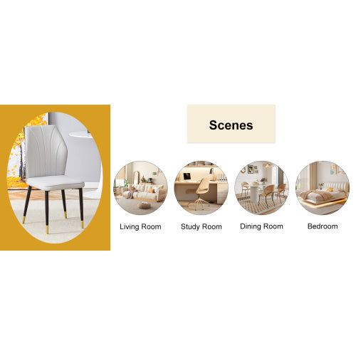 4 Light Gray Modern Dining Chairs With Stylish PU Patterned Backrest And Black Metal Legs For A Comfortable Home Experience In The Kitchen, Bedroom And Office.