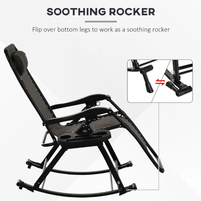 Relaxation Redefined  Grey Zero Gravity Rocker With Headrest, Tray  Phone Holder