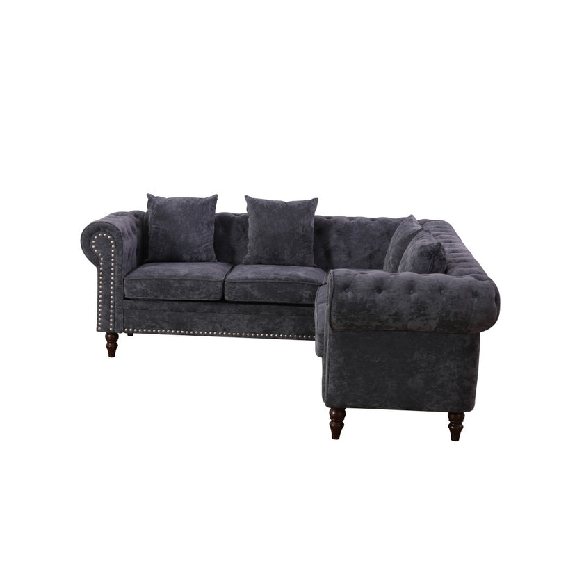 Black Flannelette 2-Piece Couch Living Room Sofa Set