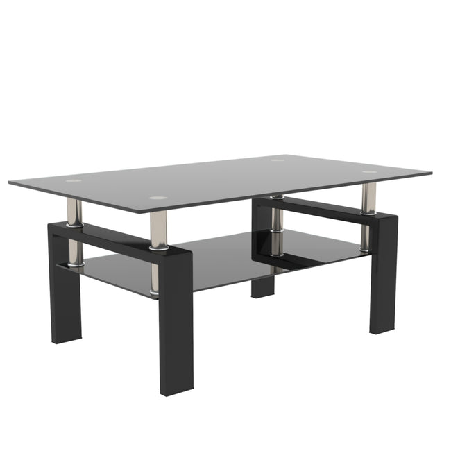 Black Glass Rectangle Coffee Table Modern Side Center For Living Room