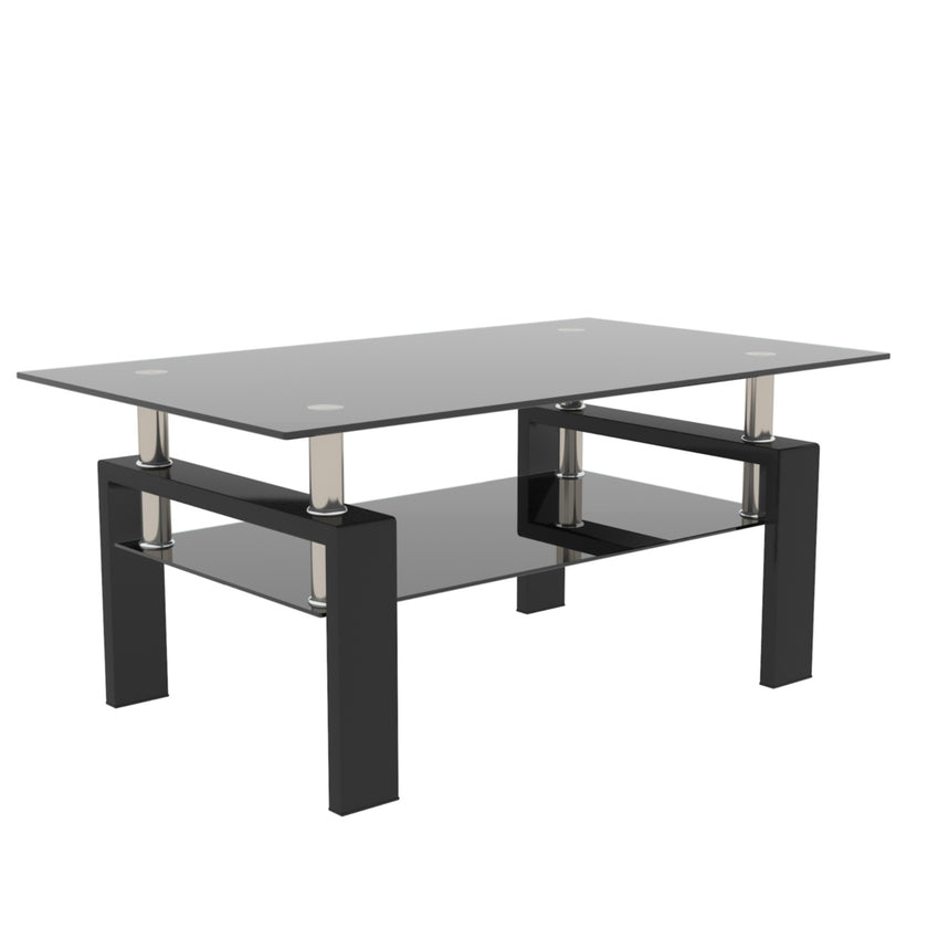 Black Glass Rectangle Coffee Table Modern Side Center For Living Room