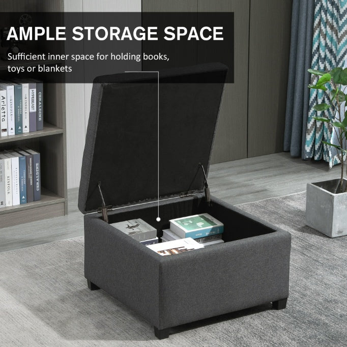 Tufted Storage Ottoman With Lift Top Fabric Metal Hinge Rubberwood Frame Living Room