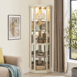 Corner Lighted Curio Cabinet Corner Glass Cabinet Lighted Curio Cabinet Corner Display Case For Living Room, Curio Cabinet, Antique Collection, Wine,Bar Glass Storage Light Included,Dark Cherry