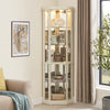 Corner Lighted Curio Cabinet Corner Glass Cabinet Lighted Curio Cabinet Corner Display Case For Living Room, Curio Cabinet, Antique Collection, Wine,Bar Glass Storage Light Included,Dark Cherry