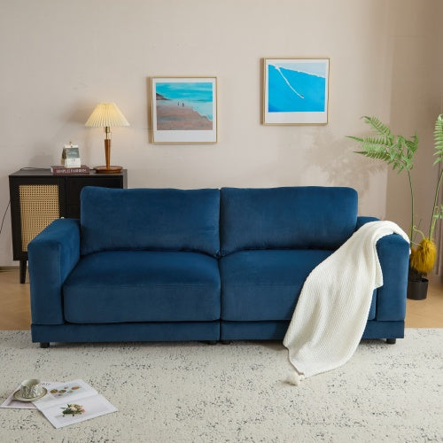 81 Modern Square Arm Sofa With Soft Velvet Upholstery, Deep Cushions, And Sturdy Legs In Navy Blue For Living Room Or Bedroom