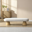 Dining Bench For Dining Room, Upholstered Bedroom End Of Bed Entryway Bench, Boucle Ottoman For Living Room, 64L Beige Stool Top Wood Leg 300 LBS Weight Capacity