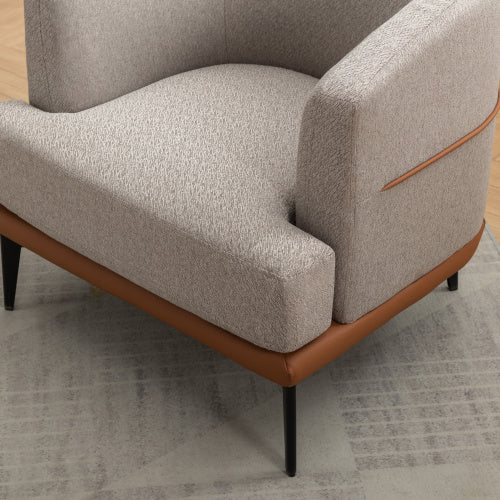 Modern Two-tone Barrel Fabric Chair, Upholstered Round Armchair For Living Room Bedroom Reading Room, Burnt Orange