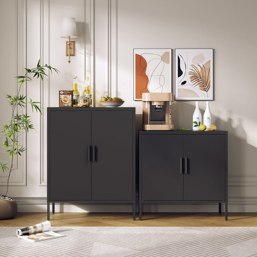 Metal Storage Cabinet With Doors And Adjustable Shelves, Steel Garage Storage Cabinet, Metal File Cabinet For Home Office School Gym, Black