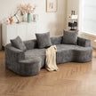 Modern Style Curved Sofa, Soft Corduroy Sofa With 3 Pillows, Living Room Milky White Ultra Smooth Curved Fabric Sofa