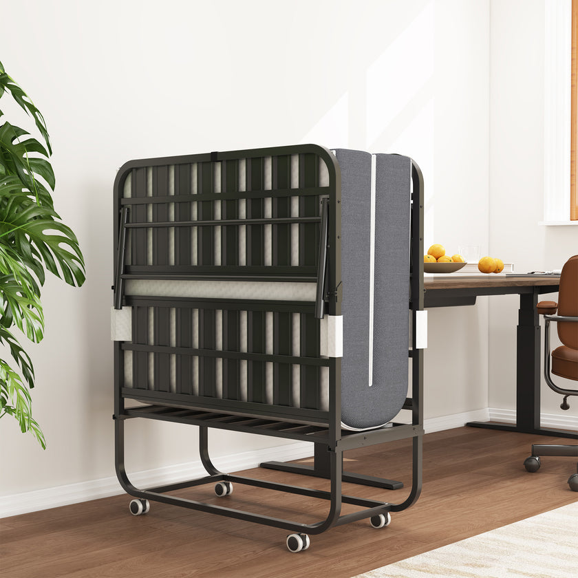 Twin Folding Bed With Memory Foam Mattress, Portable Foldable Extra Bed, Rollaway Bed For Guests, And Sturdy Metal Frame