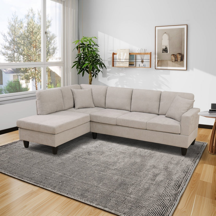 Off-White Short Fur Fluffy Fabric 2-Piece Left Side L-Shaped Living Room Sofa Set--Only Supports Self Pickup