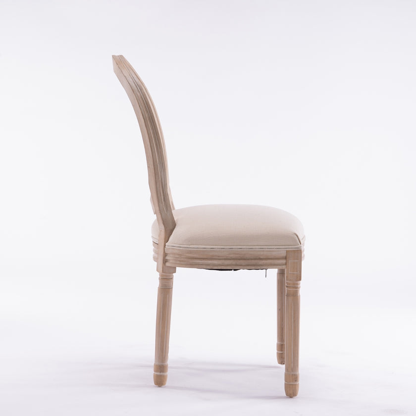 French Style Solid Wood Antique Linen & Rattan Dining Chair, Set Of 2, Cream