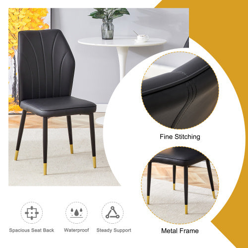 4 Modern Dining Chairs With Stylish PU Patterned Backrest And Black Metal Legs For A Comfortable Home Experience In The Kitchen, Bedroom And Office.
