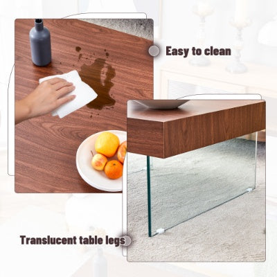 Natural Style Square MDF Coffee Table - 31.5x31.5 With Tempered Glass Legs.Density Board Sticker,Reinforced Glass