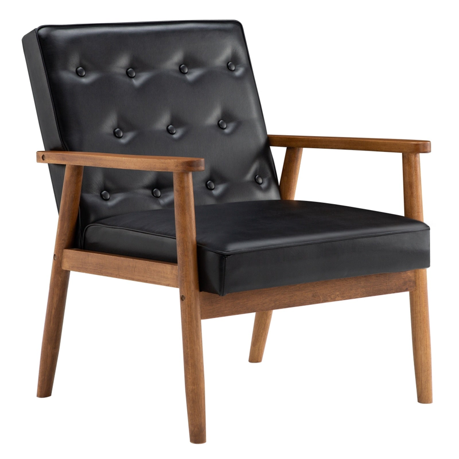 Vintage Modern Wooden Armchair In Black PU
