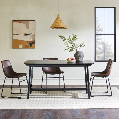 Mid-Century Modern Dining Table With Trestle Base, Black Ash Veneer