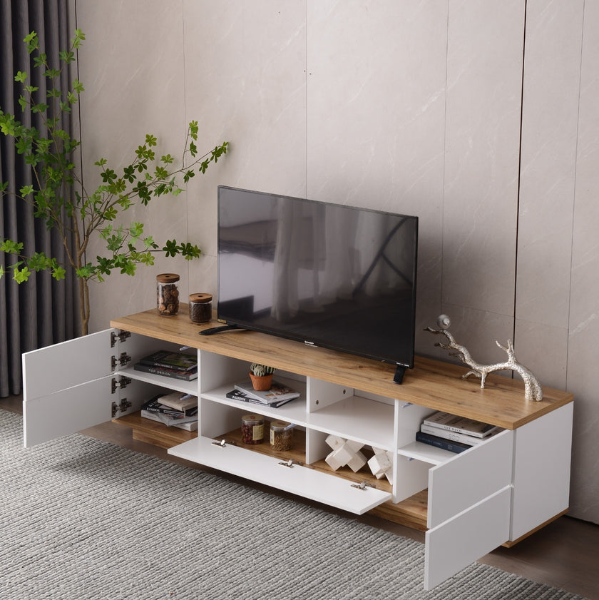 Modern TV Stand For Up To 80'' TVs, Media Console With Multi-Functional Storage