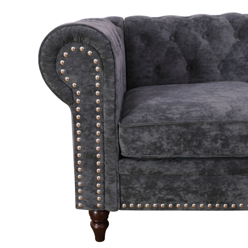 Black Flannelette 2-Piece Couch Living Room Sofa Set