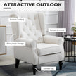 Cream White High Back Accent Chair With Wooden Legs, Removable Cushion For Living Room, Club, Bedroom