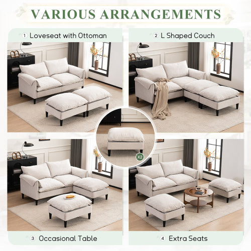 Convertible Combination Sofa Sofa UShaped Sofa With Footstools With Storage Gray Sofa For Living Room, Living Room Bedroom Office Small Space 2 Seater Combination Sofa