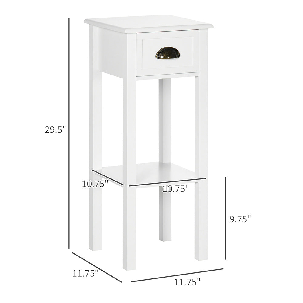 2-Tier Side Table With Drawer And Shelf, End Table For Living Room And Hallway, White