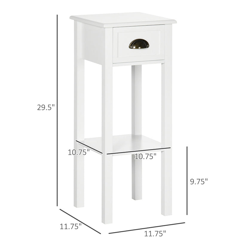 2-Tier Side Table With Drawer And Shelf, End Table For Living Room And Hallway, White