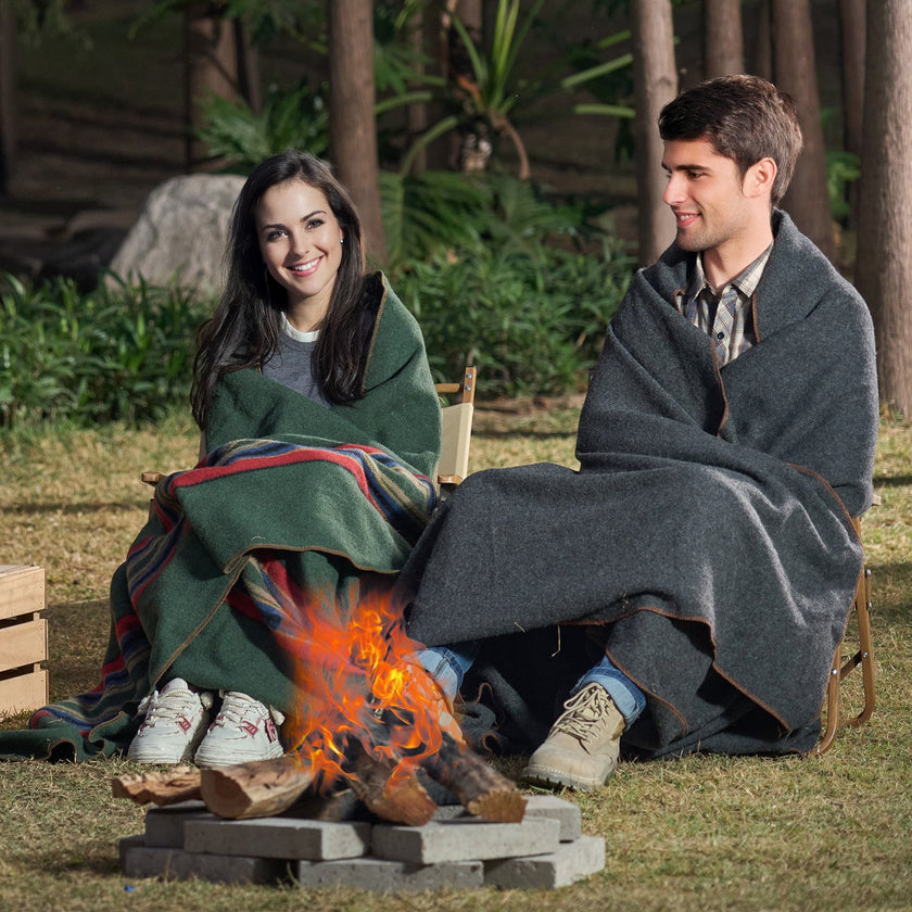 Wool Camping Blanket 64X 88 Warm For Camping Hiking Travel Light Grey