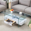 43.3 Inch Modern Two-Tier Coffee Table - Clear Tempered Glass And Black Marble Texture, Multifunctional Storage Design.The Bottom Tier Includes A Drawer.Can Be Used As A Coffee Table,side Table,etc