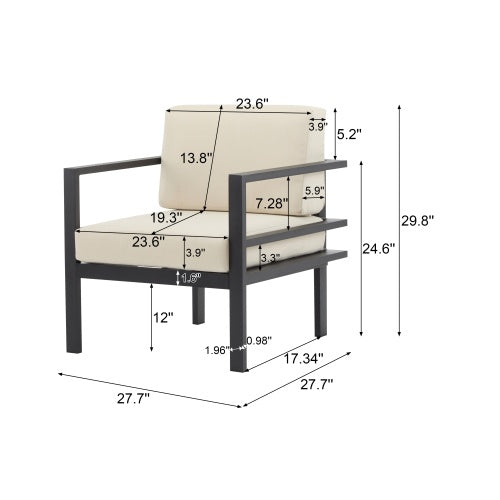27.7 Modern Outdoor Lounge Chair With Aluminum Frame, Weather-Resistant Cushions, Sleek Design, Perfect For Patio, Garden, Or Balcony