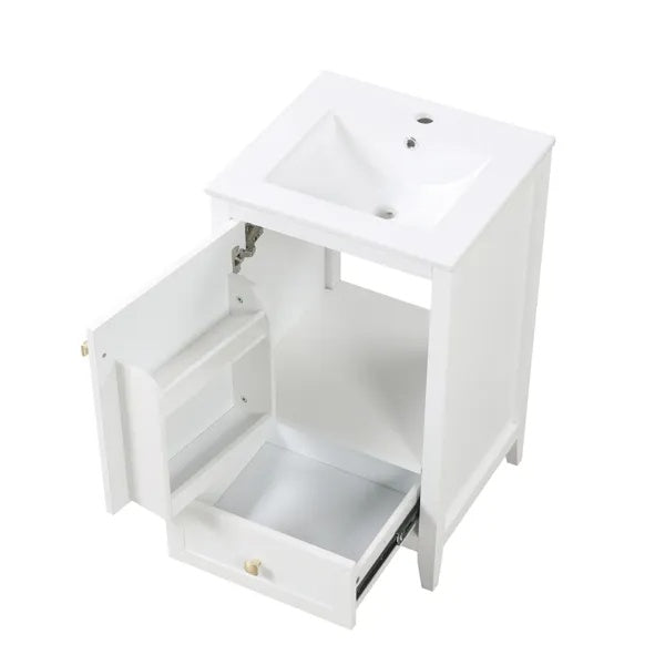 Bathroom Vanity With Sink, Bathroom Cabinet With Soft Closing Door, Storage Rack And A Drawer