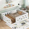 Full Size Floor Bed With Heightened Safety Guardrails And Door, Solid Wood Bedframe With Rails For Girls, Boys, Teens, Child Bedroom, Kids Playroom, No Slats Included, White