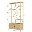Bookshelves In Rattan, 7-tier Bookcase Storage Shelves For Living Room, Home Office, Natural Color