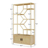 Bookshelves In Rattan, 7-tier Bookcase Storage Shelves For Living Room, Home Office, Natural Color