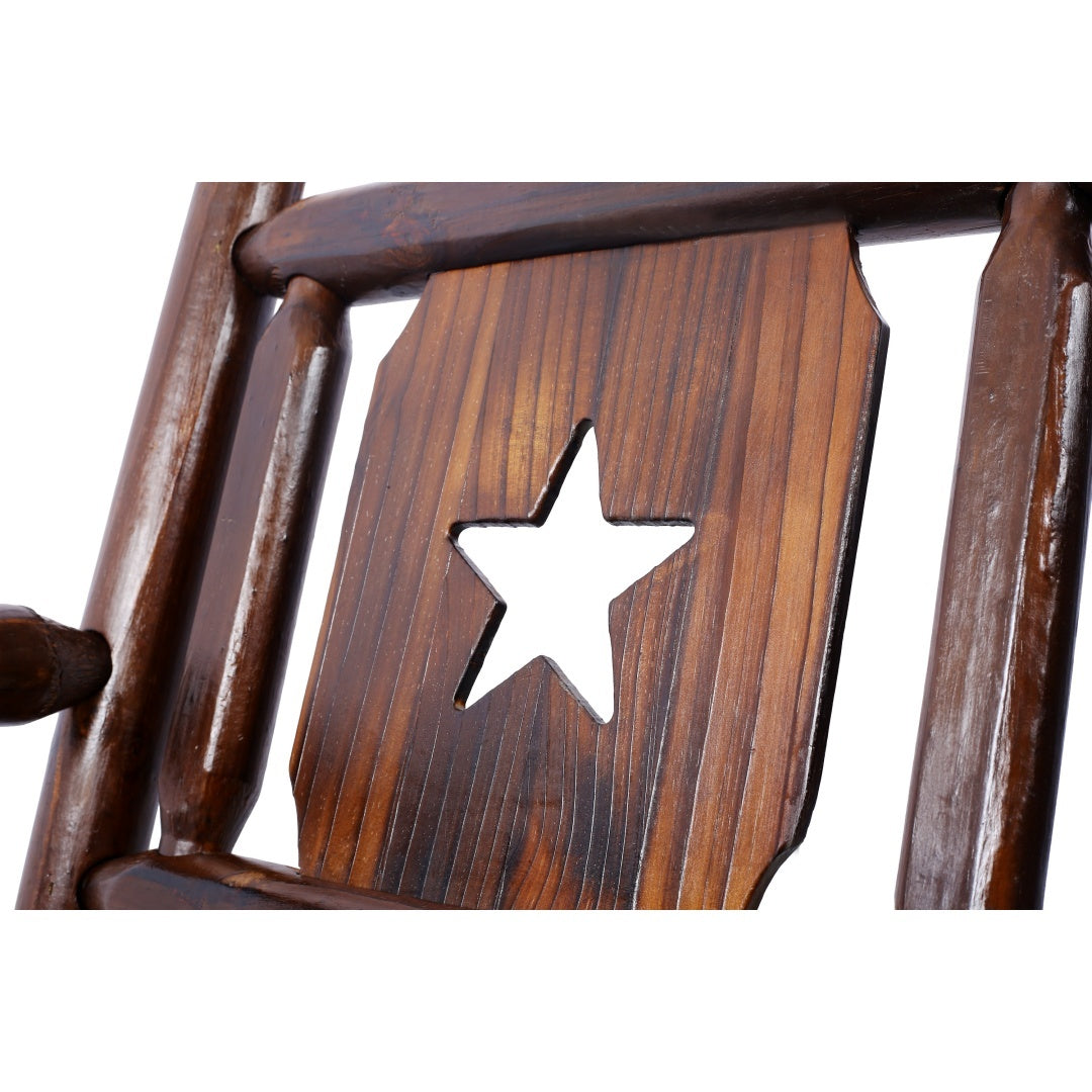 Outdoor Solid Wood Rocking Chair Bench Carbonized Double Rocking Chair For 2 People With Wide Curved Seat For Porch, Garden, Backyard, Rustic Brown