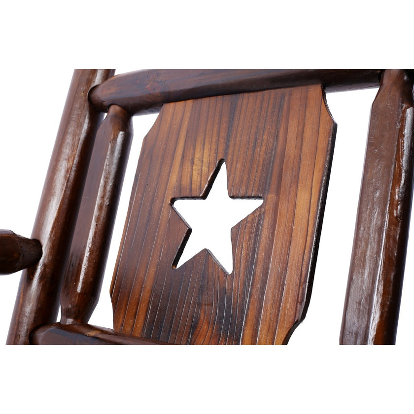 Outdoor Solid Wood Rocking Chair Bench Carbonized Double Rocking Chair For 2 People With Wide Curved Seat For Porch, Garden, Backyard, Rustic Brown