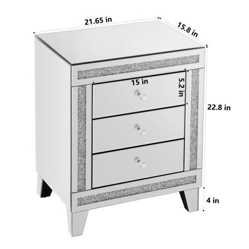 21.5 Inch X15.8 InchX26.8 InchSilver Mirror Three Drawer Cabinet,Multi Functional Storage Cabinet