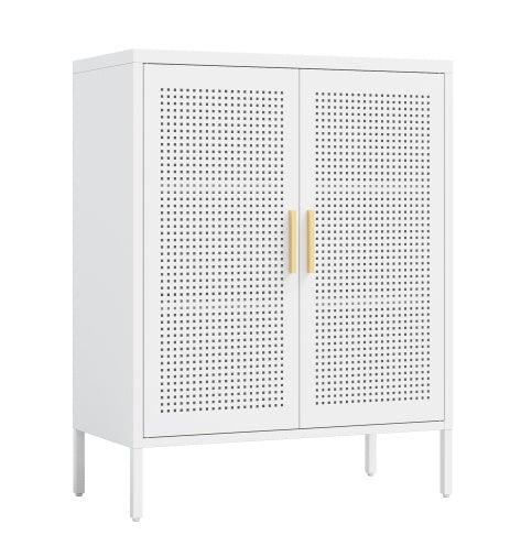 NO LOCK, Metal Storage Cabinet With 2 Doors And 2 Adjustable Shelves, Steel Storage Cabinet, Metal File Cabinet For Home Office School Gym, White