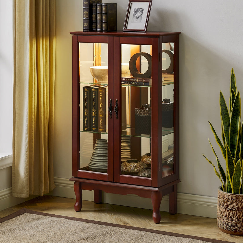 Display Cabinet With Adjustable Shelf And Mirrored Back Panel