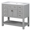 36'' Bathroom Vanity With Top Sink, Modern Mirror Cabinet With Towels Bar, Bathroom Storage Cabinet With 2 Soft Closing Doors And 6 Drawers, Single Sink Bathroom Vanity
