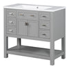 36'' Bathroom Vanity With Top Sink, Modern Mirror Cabinet With Towels Bar, Bathroom Storage Cabinet With 2 Soft Closing Doors And 6 Drawers, Single Sink Bathroom Vanity