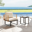 3 Piece Metal Bistro Set, Small Patio Furniture Set With Cushions, Armchairs, Slatted Table For Backyard Balcony, Beige