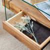 43.3 Inch Modern Two-Tier Coffee Table - Clear Tempered Glass And Natural Wood Grain, Multifunctional Storage Design.The Bottom Tier Includes A Drawer.Can Be Used As A Coffee Table,side Table,etc